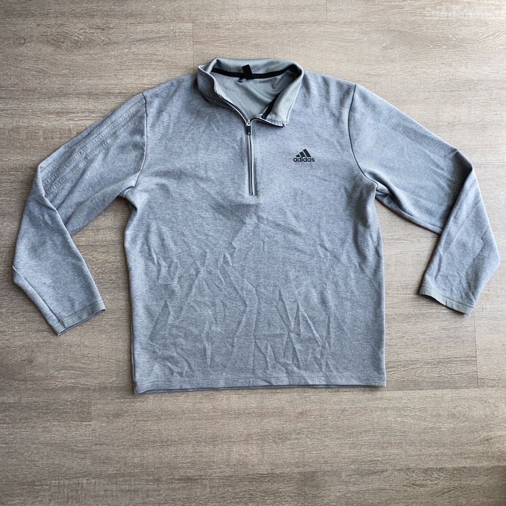 Adidas Men's Heather Grey 3 Stripe Golf 1/4 Zip Pullover Size Medium 1268
